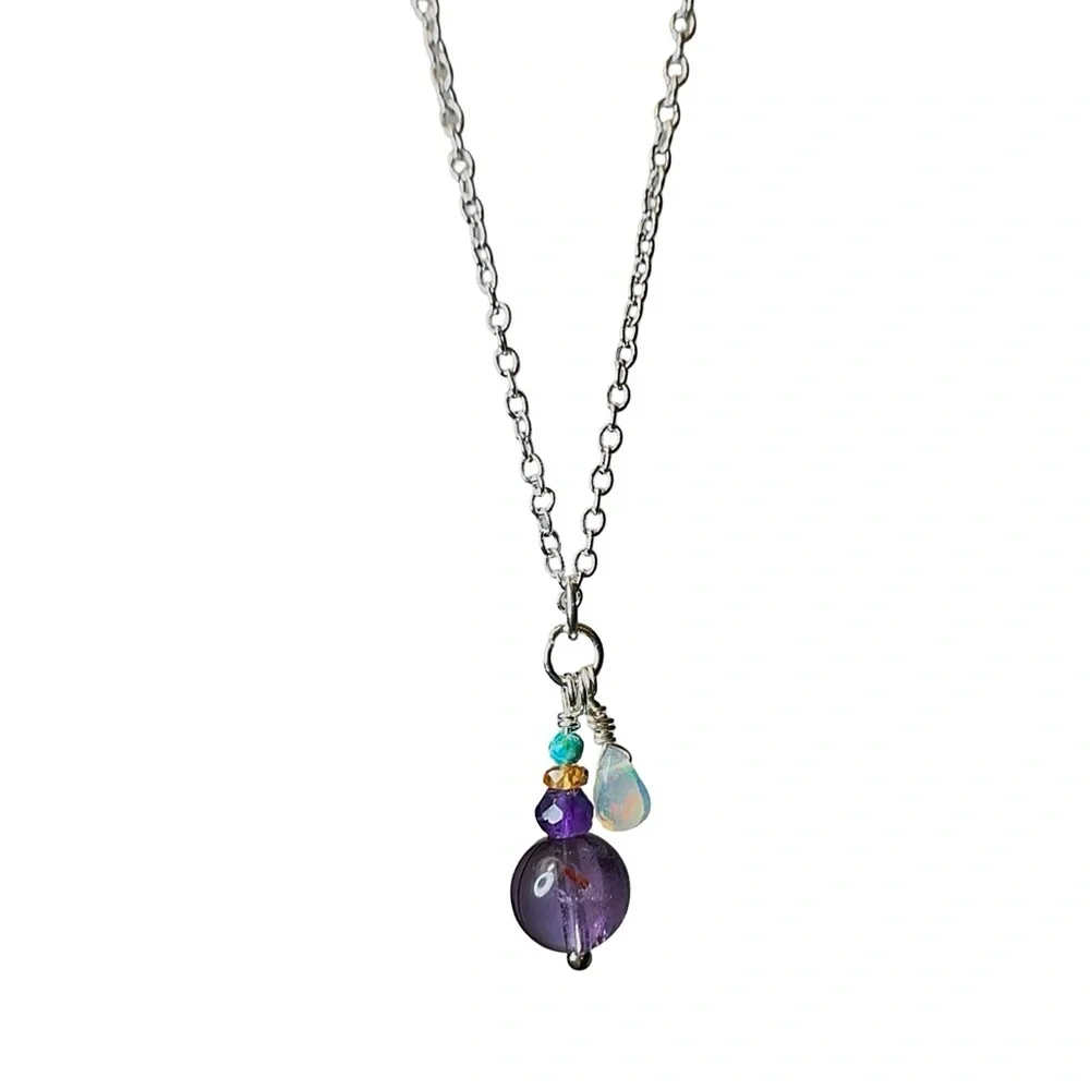 Elegant Multi Gemstone and Silver Pendant Necklace!